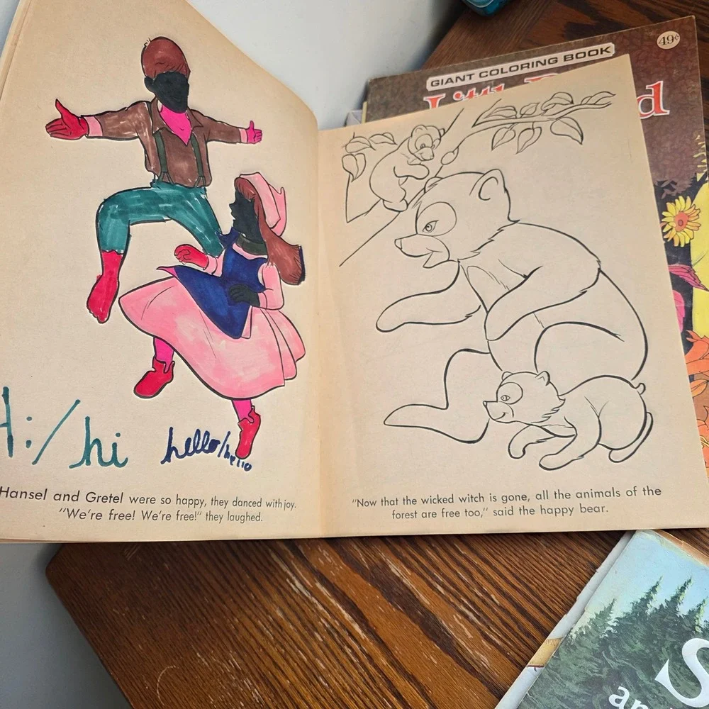 Vintage Giant Coloring Book Lot Puss in Boots Snow White Hansel Gretel 6 Books